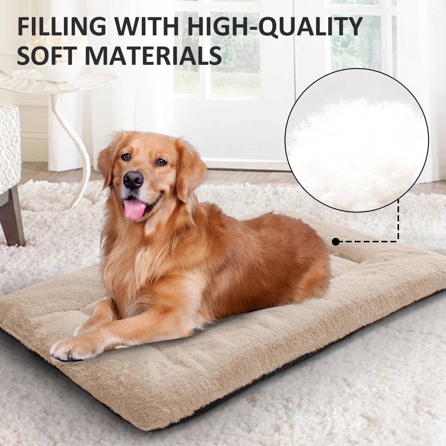 Dog Beds Crate Pad,Super Soft Fabric Machine Washable & anti Slip, Kennel Mat Suitable for Large, and Medium Dogs 30"X 19", Beige
