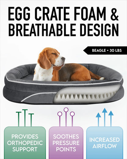 35In Luxury Sofa-Style Pet Orthopedic Bed for Large and Medium Dogs – Removable Machine-Washable Plush Cover, 4-Sided Bolster, Non-Slip Bottom, Size 35"X28"X6" Gray