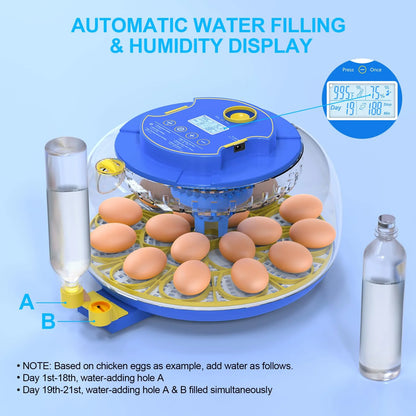 18 Egg Incubator with Automatic Egg Turning and Humidity Control, 360° View Auto Water Adding, Egg Candler Incubators for Hatching Eggs for Chicken Ducks