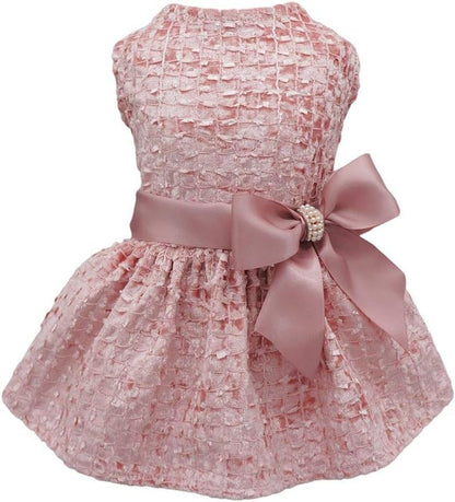 Embroidery Dog Dresses Pet Clothes Prom Dress Cat Party Gown Pink Large