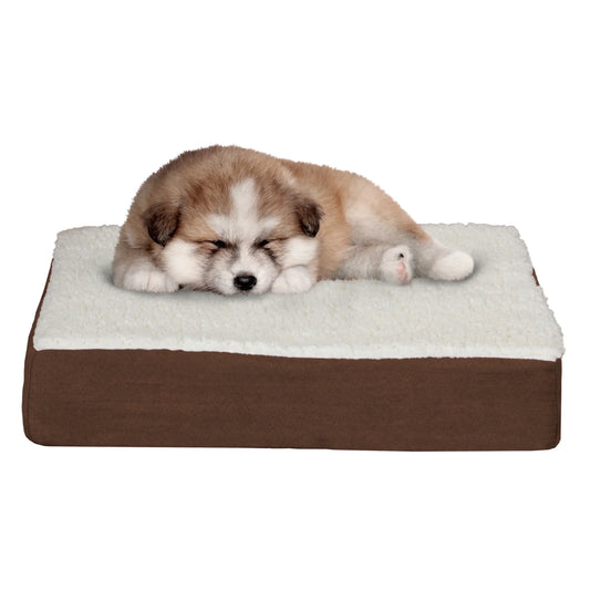 20X15 Orthopedic Dog Bed with Memory Foam and Sherpa Cover, Brown