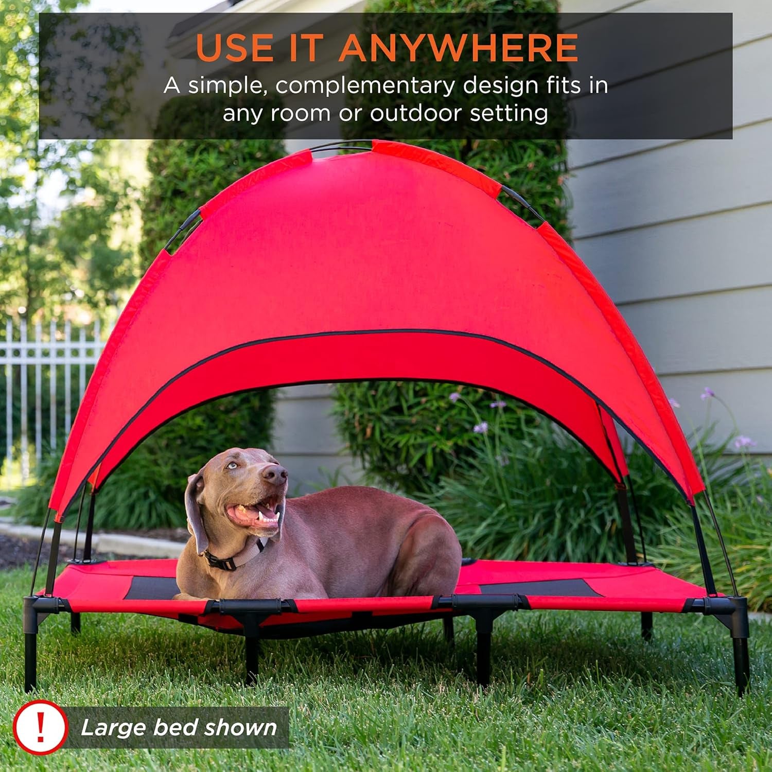 30In Elevated Cooling Dog Bed, Outdoor Raised Mesh Pet Cot W/Removable Canopy Shade Tent, Carrying Bag, Breathable Fabric - Red