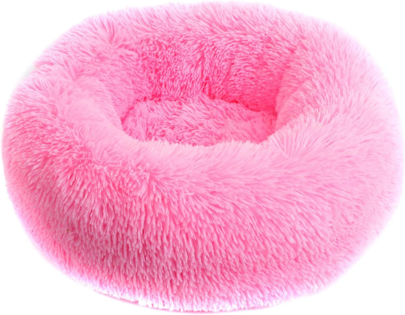 Calming Dog Beds, Cozy round Beds for Medium Large Dogs - Fluffy Plush, Washable, Warming Donut Hot Pink - 31.5" X 31.5" X 11.8"