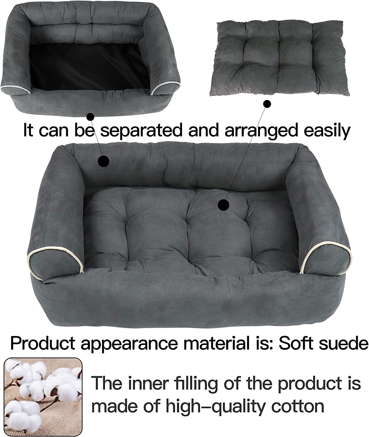 Large Orthopedic Dog Bed,3D Sponge Dog Sofa Bed,Luxury Dog Bed Pet Cat Cushion Dog Pillow Bed, Dog Cuddler Sleeping Bed for Large Medium Small Dogs Cats Pets Washable Beds（Small Grey）