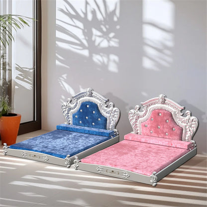 Stunning Large Dog Bed with Headboard Thicken Soft Dutch Velvet Pet Sofa Bed Elevated Frame Pet Lounge Bed for Medium Large Dogs