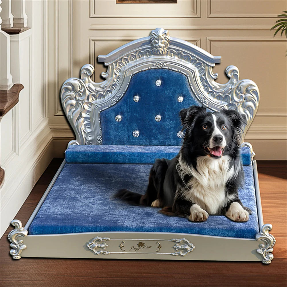 Stunning Large Dog Bed with Headboard Thicken Soft Dutch Velvet Pet Sofa Bed Elevated Frame Pet Lounge Bed for Medium Large Dogs