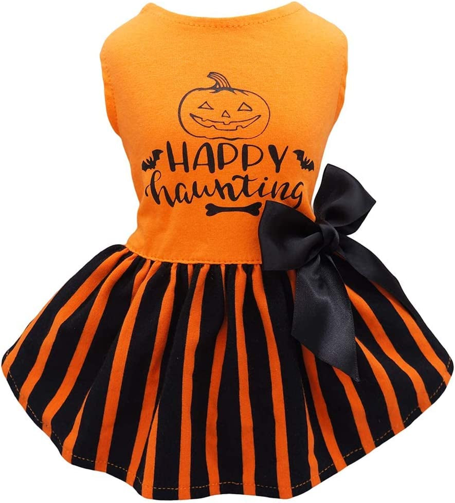 Halloween Dog Dresses Puppy Party Costumes Doggie Shirts Cat Outfits Orange Medium