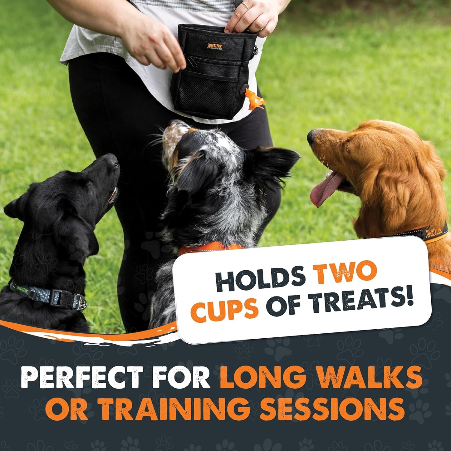 Dog Treat Pouch | No Spill Magenetic Clasp - Hands-Free Pouches for Training - Pets Training Treat Pouches for Dog Walks - Pet Bags Pouch - Built in Poop Bag Holder - Black