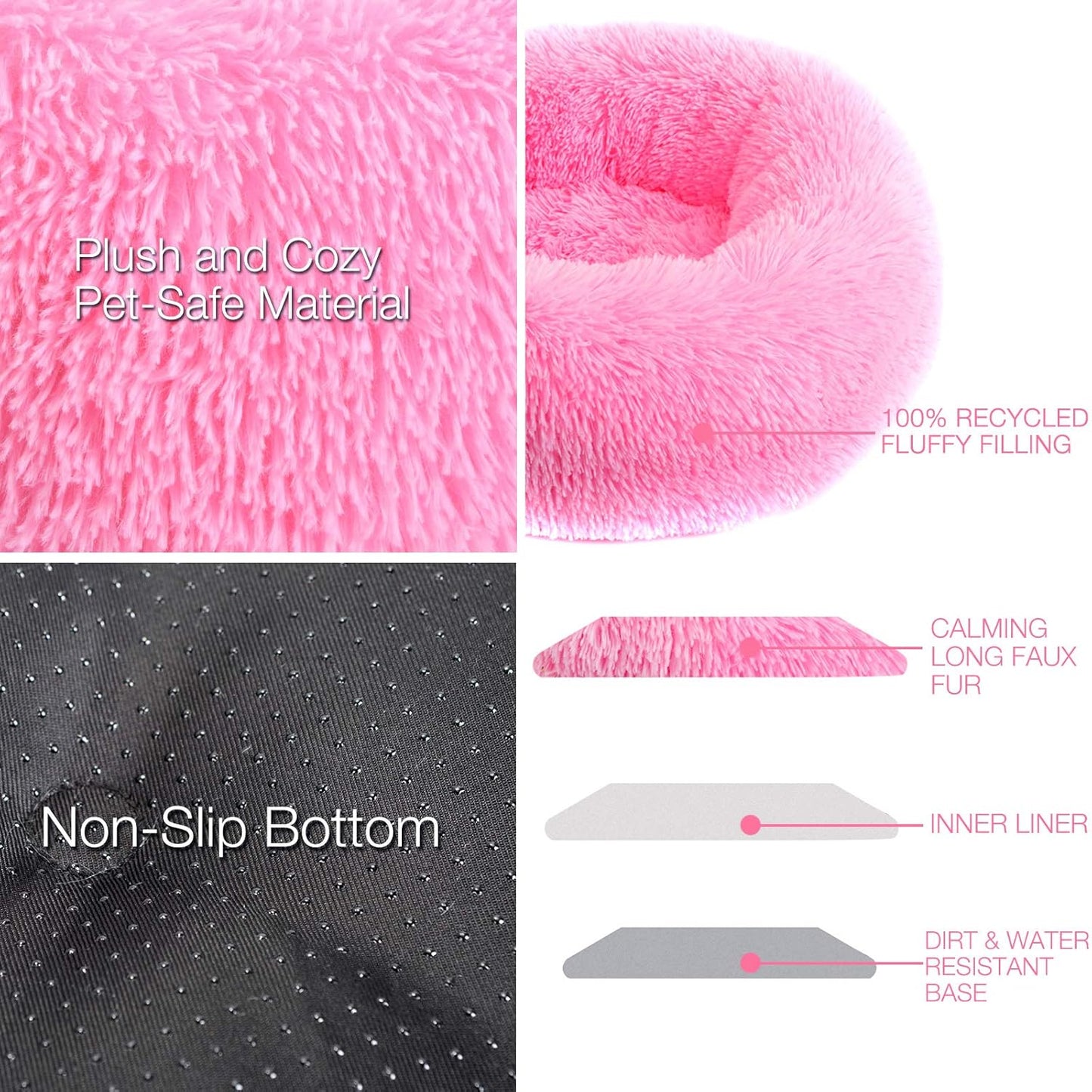 Calming Dog Beds, Cozy round Beds for Medium Large Dogs - Fluffy Plush, Washable, Warming Donut Hot Pink - 31.5" X 31.5" X 11.8"