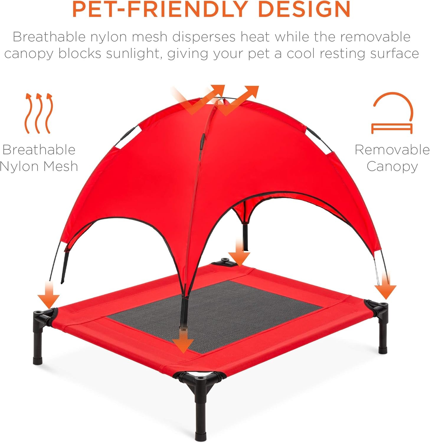 30In Elevated Cooling Dog Bed, Outdoor Raised Mesh Pet Cot W/Removable Canopy Shade Tent, Carrying Bag, Breathable Fabric - Red