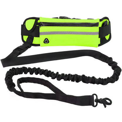 Dog Running Waist Leash Nylon Pet Leash with Waist Bag Retractable Elastic Belt Dog Traction Rope Reflective Belt Buckle