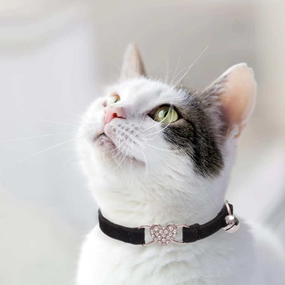 Cat Collar Breakaway with Bell, Pack of 2 Heart Bling Collar Safety with Soft Velvet Adjustable for Kittens