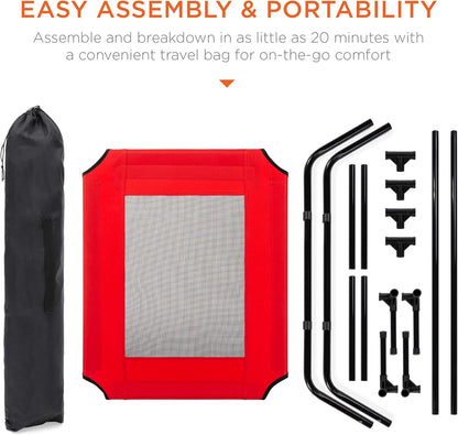 30In Elevated Cooling Dog Bed, Outdoor Raised Mesh Pet Cot W/Removable Canopy Shade Tent, Carrying Bag, Breathable Fabric - Red