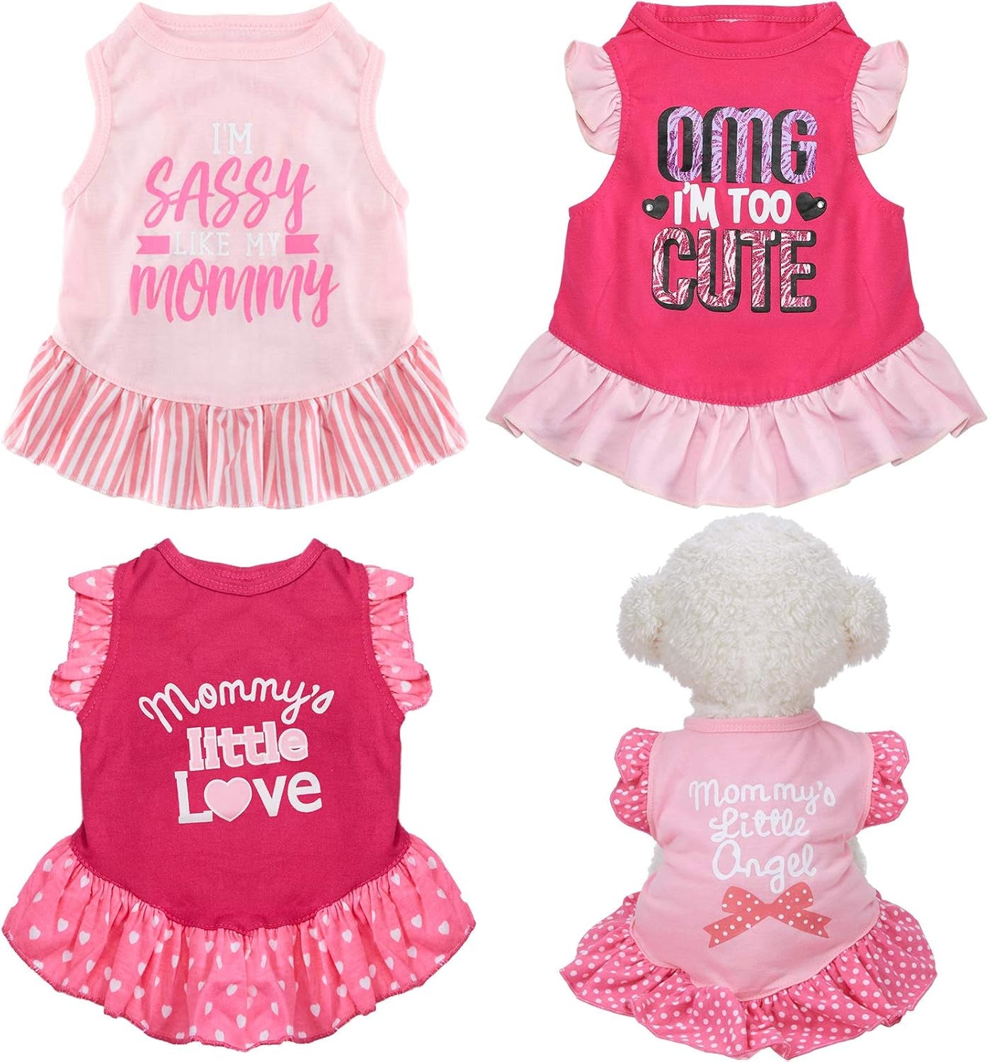 4 Pieces Dog Dress Shirt Cute Pink Dog Clothes Pet Princess Dress Puppy Summer Apparel Clothes Skirt Shirt with Ruffles Apparel for Small Puppy Cats Pet(M)
