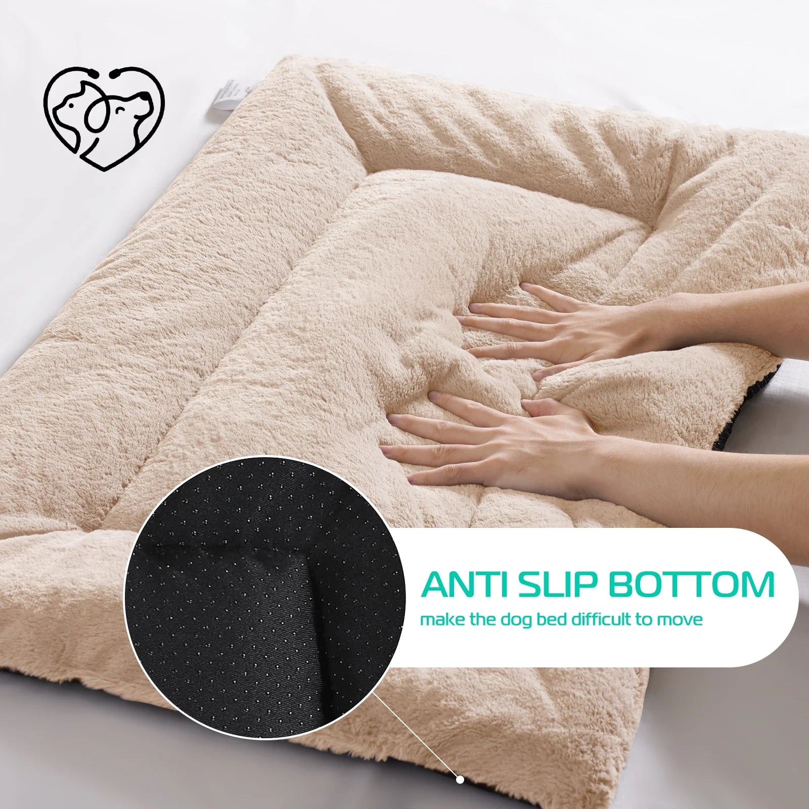 Dog Beds Crate Pad,Super Soft Fabric Machine Washable & anti Slip, Kennel Mat Suitable for Large, and Medium Dogs 30"X 19", Beige