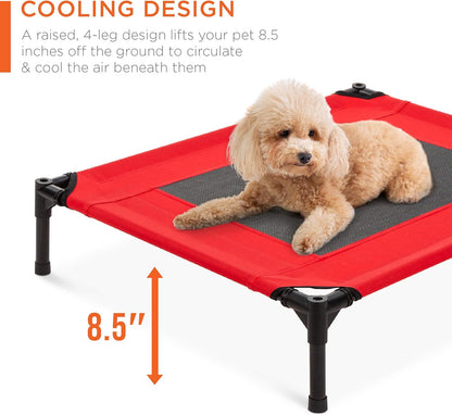 30In Elevated Cooling Dog Bed, Outdoor Raised Mesh Pet Cot W/Removable Canopy Shade Tent, Carrying Bag, Breathable Fabric - Red