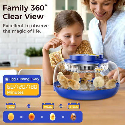 18 Egg Incubator with Automatic Egg Turning and Humidity Control, 360° View Auto Water Adding, Egg Candler Incubators for Hatching Eggs for Chicken Ducks
