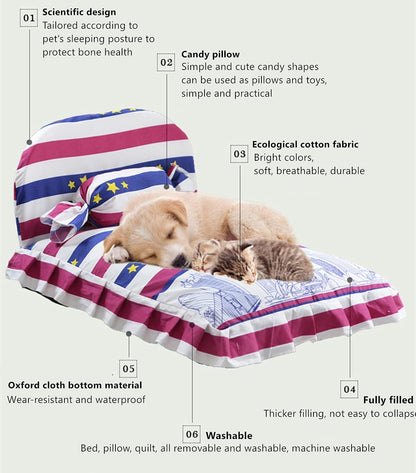 Dog CAT Bed Bed for Small Medium Dog Cat, Waterproof Bottom -25X 20 Inches Washable and Removable Covers Sleeping Bed for Small Dogs and Cats Dog Bed with Pillows and Quilt (Stars)