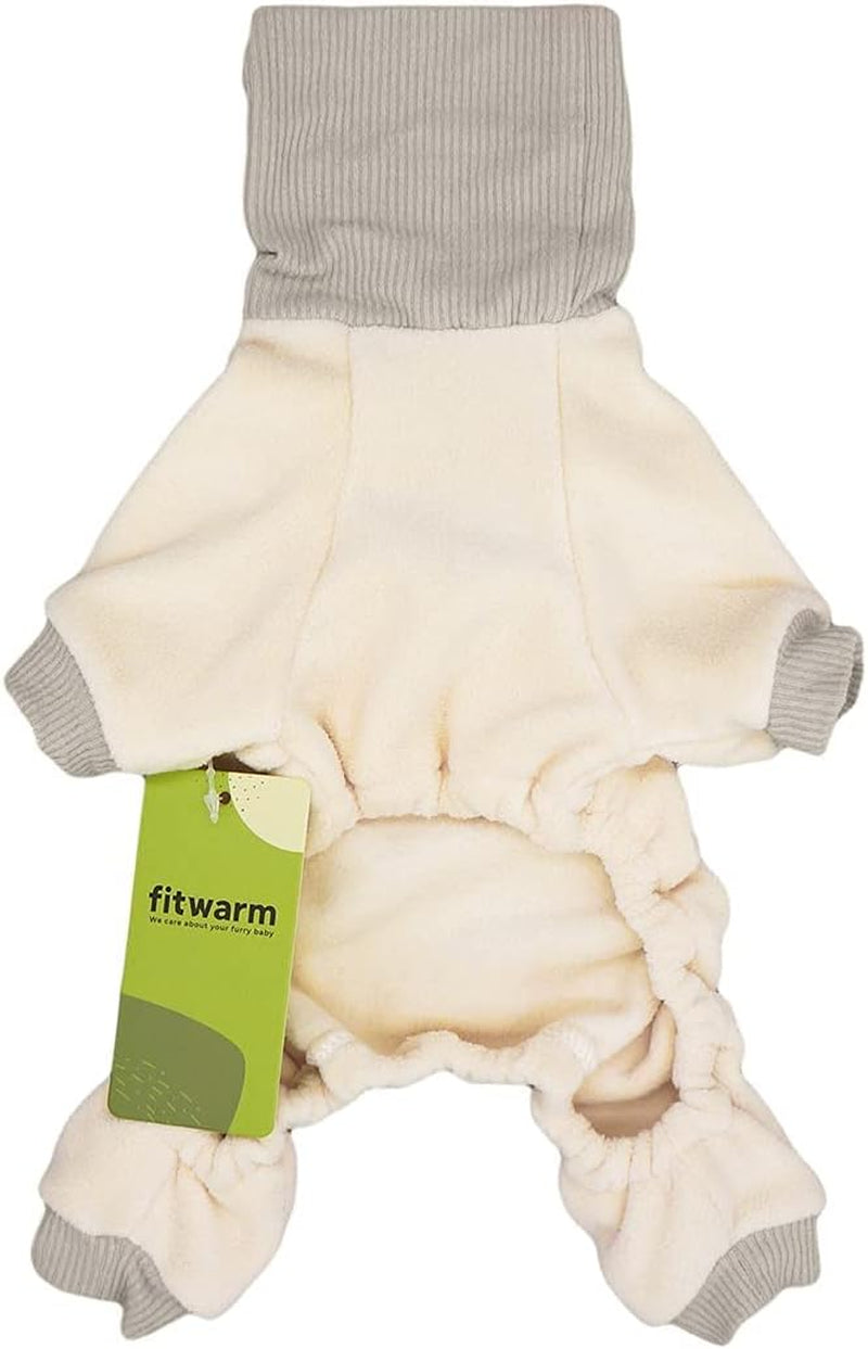 Embroidery Dog Clothes Turtleneck Thermal Fleece Puppy Pajamas Doggie Outfits Cat Onesies Jumpsuits Beige Large