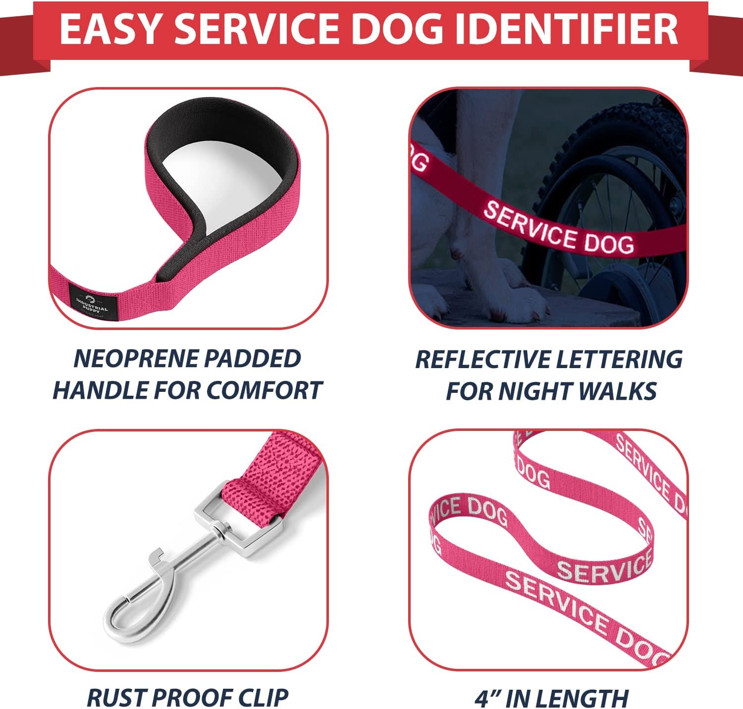 Service Dog Vest with Hook and Loop Straps and Matching Service Dog Leash Set - Harnesses from XXS to XXL - Harness Features Reflective Patch and Comfortable Mesh Design