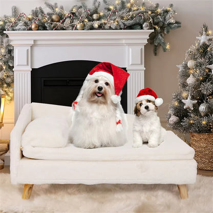 Luxury Elevated Dog Sofa Bed with Backrest Plush Cushion Wooden Legs Raised Dog Bed Lounger Chair for Small Medium Dog Cat Chair