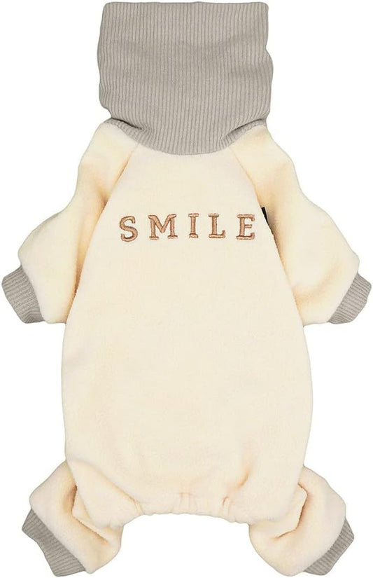 Embroidery Dog Clothes Turtleneck Thermal Fleece Puppy Pajamas Doggie Outfits Cat Onesies Jumpsuits Beige Large