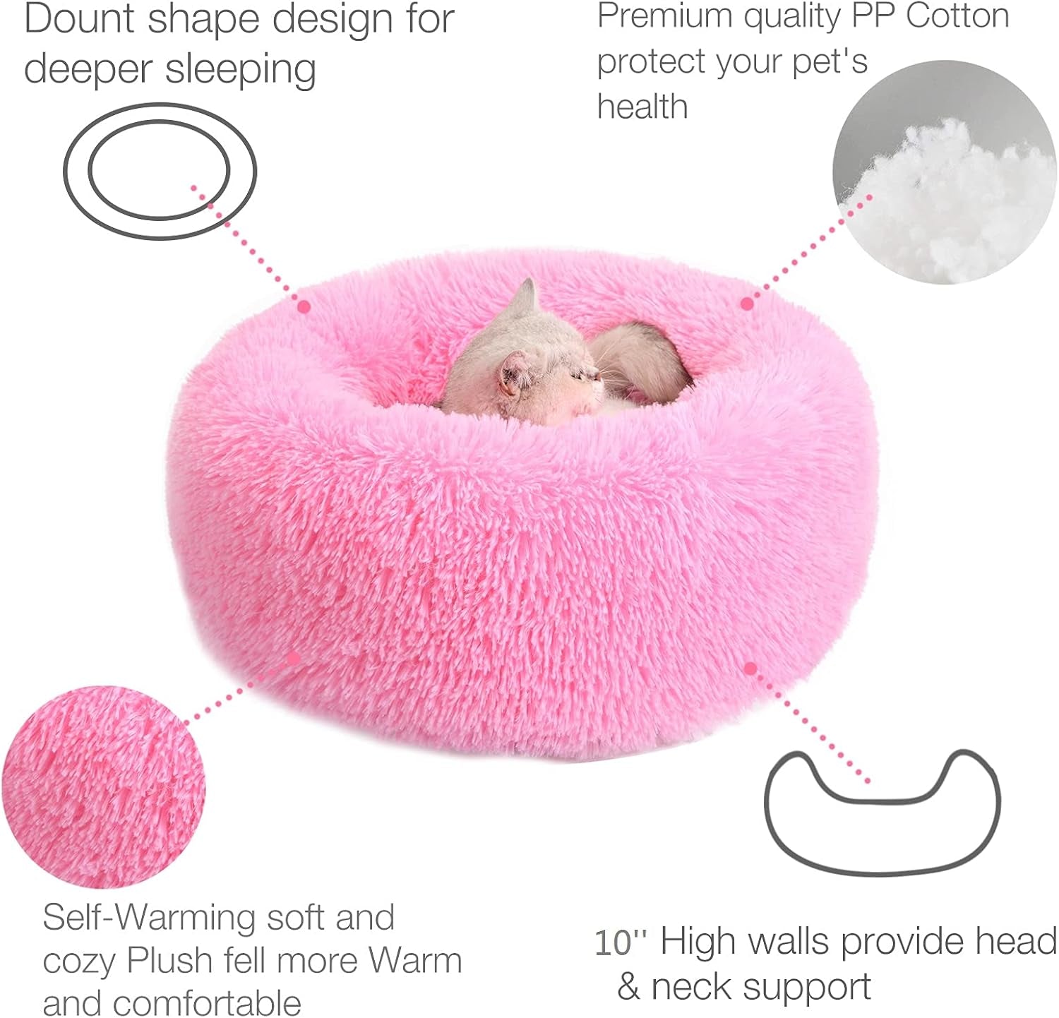 Calming Dog Beds, Cozy round Beds for Medium Large Dogs - Fluffy Plush, Washable, Warming Donut Hot Pink - 31.5" X 31.5" X 11.8"