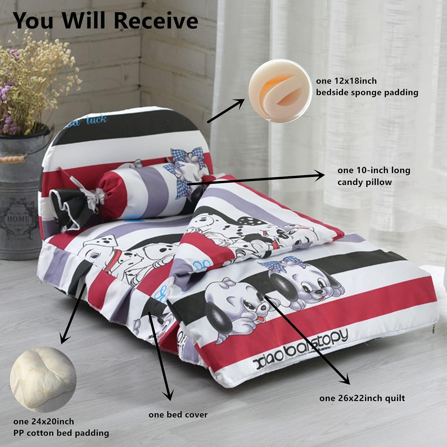 Dog CAT Bed Bed for Small Medium Dog Cat, Waterproof Bottom -25X 20 Inches Washable and Removable Covers Sleeping Bed for Small Dogs and Cats Dog Bed with Pillows and Quilt (Stars)