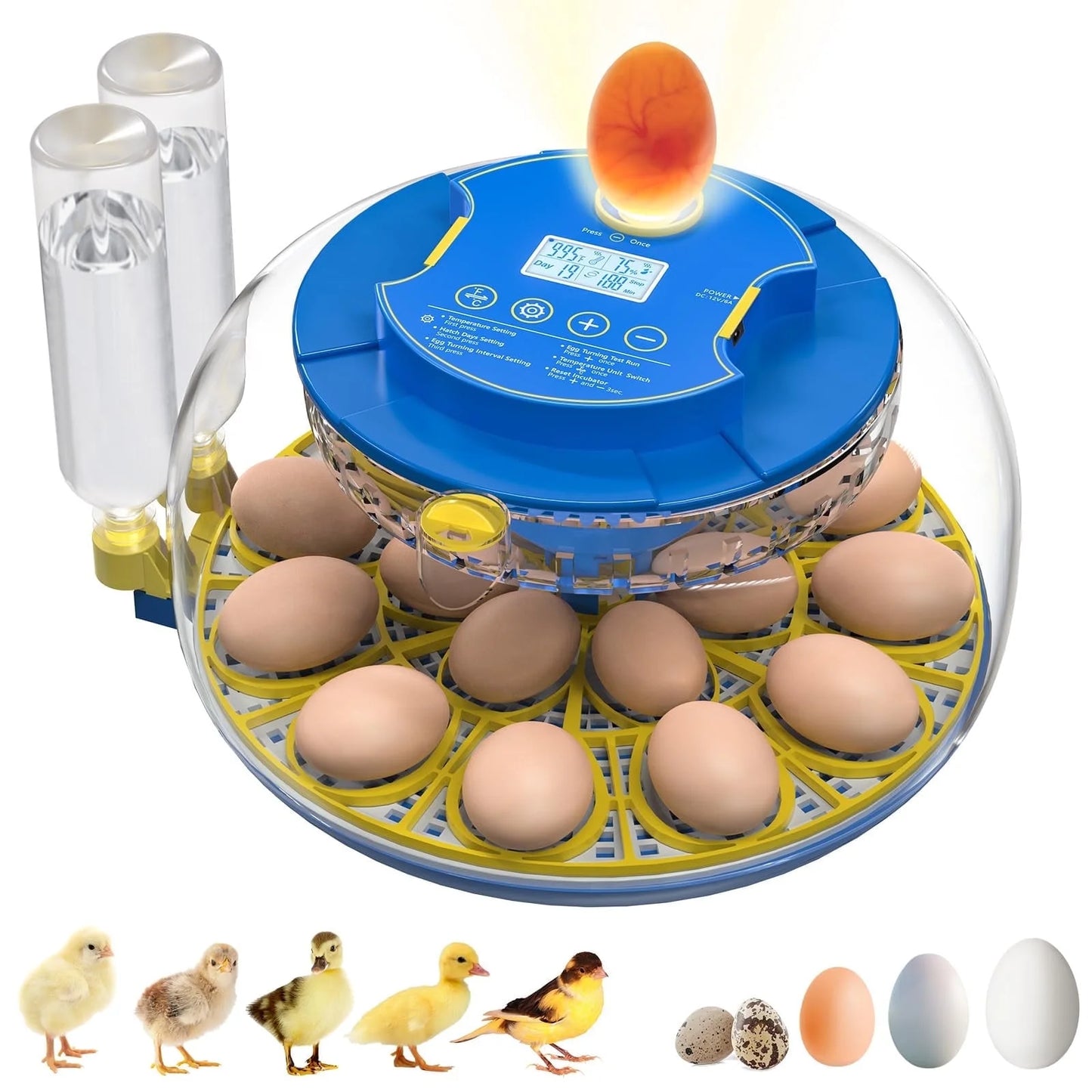 18 Egg Incubator with Automatic Egg Turning and Humidity Control, 360° View Auto Water Adding, Egg Candler Incubators for Hatching Eggs for Chicken Ducks