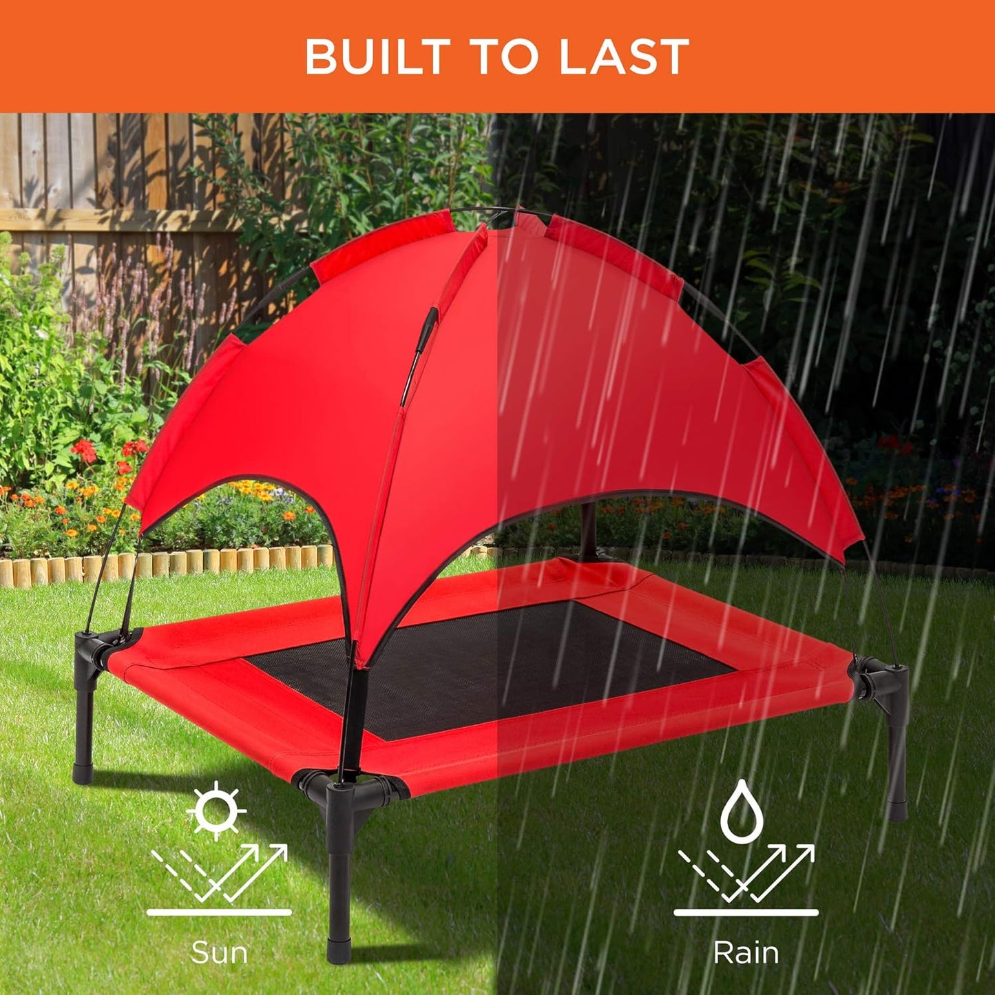 30In Elevated Cooling Dog Bed, Outdoor Raised Mesh Pet Cot W/Removable Canopy Shade Tent, Carrying Bag, Breathable Fabric - Red