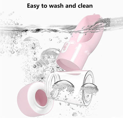 Portable Dog Water Bottle - Leak Proof Dog Water Dispenser with Bowl & Food Container, Dishwasher Safe Food Grade Plastic for Pet Puppy Outdoor Walking Hiking Travel Pink