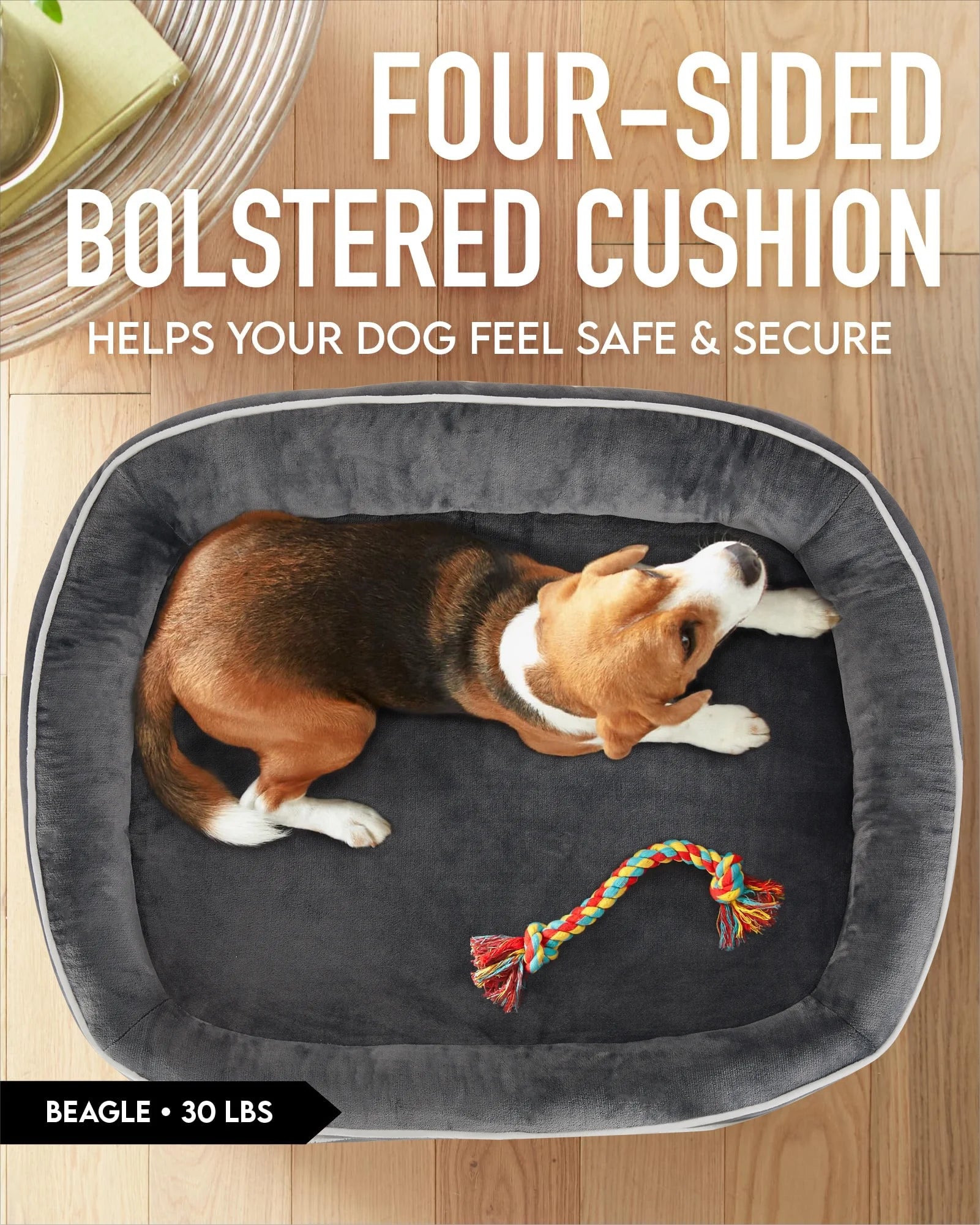 35In Luxury Sofa-Style Pet Orthopedic Bed for Large and Medium Dogs – Removable Machine-Washable Plush Cover, 4-Sided Bolster, Non-Slip Bottom, Size 35"X28"X6" Gray