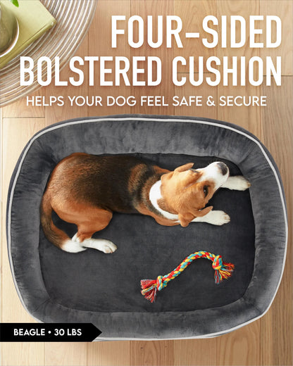 35In Luxury Sofa-Style Pet Orthopedic Bed for Large and Medium Dogs – Removable Machine-Washable Plush Cover, 4-Sided Bolster, Non-Slip Bottom, Size 35"X28"X6" Gray