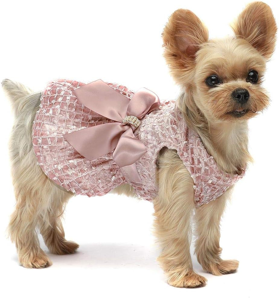 Embroidery Dog Dresses Pet Clothes Prom Dress Cat Party Gown Pink Large