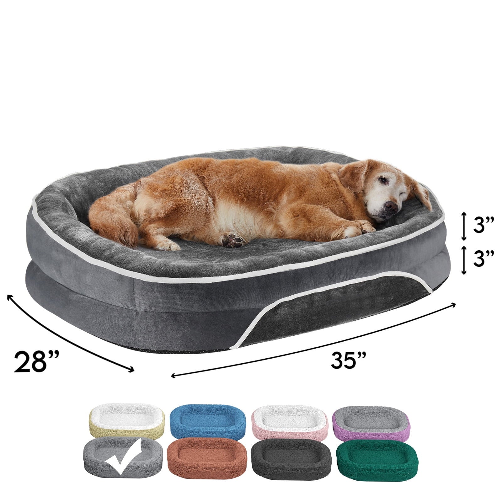 35In Luxury Sofa-Style Pet Orthopedic Bed for Large and Medium Dogs – Removable Machine-Washable Plush Cover, 4-Sided Bolster, Non-Slip Bottom, Size 35"X28"X6" Gray