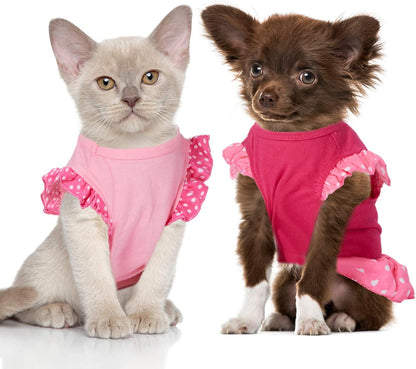 4 Pieces Dog Dress Shirt Cute Pink Dog Clothes Pet Princess Dress Puppy Summer Apparel Clothes Skirt Shirt with Ruffles Apparel for Small Puppy Cats Pet(M)