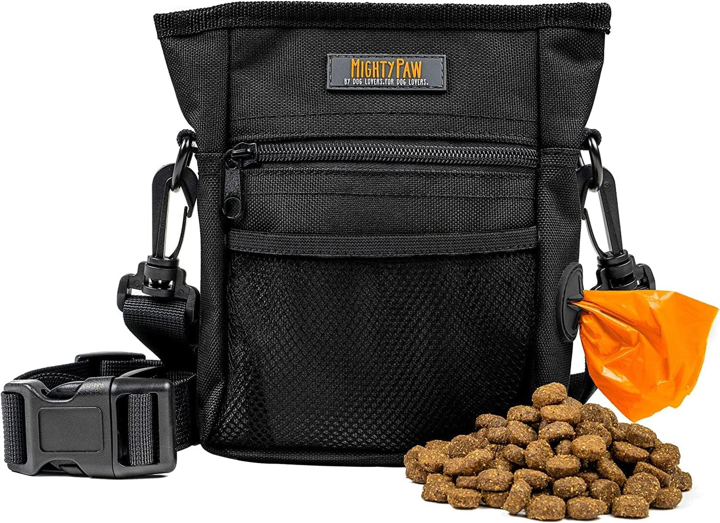 Dog Treat Pouch | No Spill Magenetic Clasp - Hands-Free Pouches for Training - Pets Training Treat Pouches for Dog Walks - Pet Bags Pouch - Built in Poop Bag Holder - Black