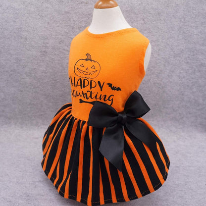 Halloween Dog Dresses Puppy Party Costumes Doggie Shirts Cat Outfits Orange Medium